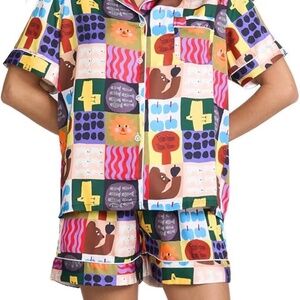 YiNi LuLu Womens Satin Shorts Pajamas Set NWT Size Small